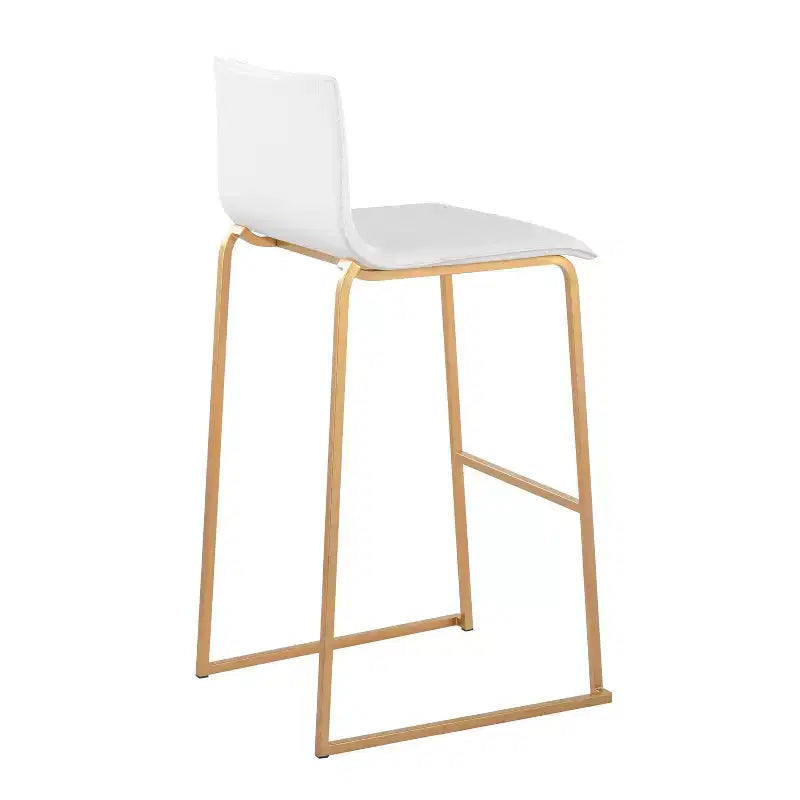 LumiSource Set of 2 Mara Upholstered Barstools White/Gold: Faux Leather, Steel Frame, Fixed Height