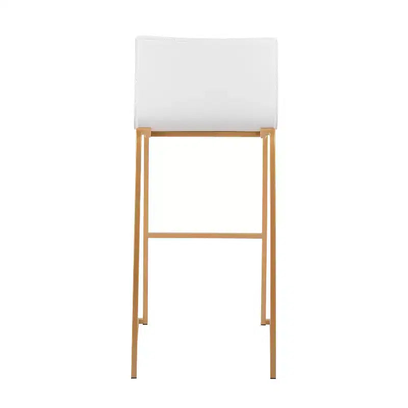 LumiSource Set of 2 Mara Upholstered Barstools White/Gold: Faux Leather, Steel Frame, Fixed Height