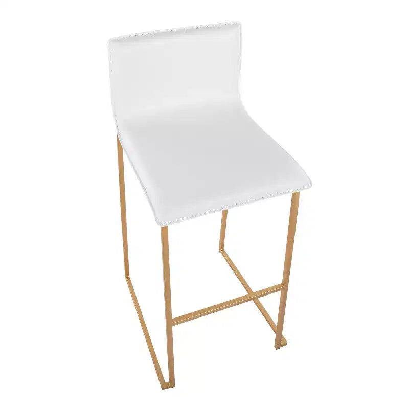 LumiSource Set of 2 Mara Upholstered Barstools White/Gold: Faux Leather, Steel Frame, Fixed Height