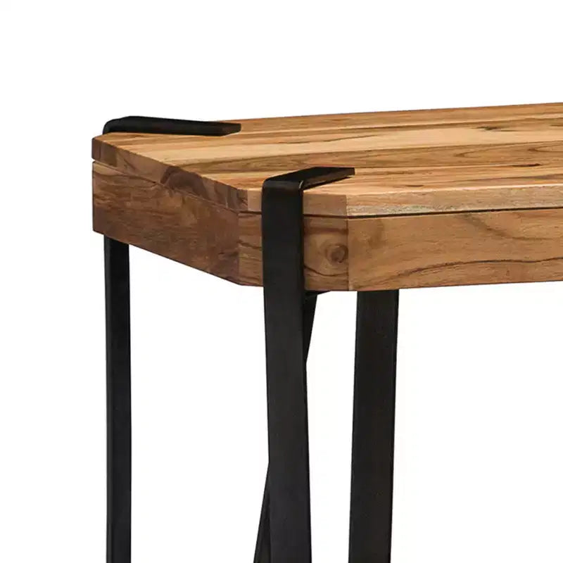 Alaterre Furniture 21" Ryegate Natural Brown Live Edge Solid Wood End Table: Metal Frame, Dual Shelves