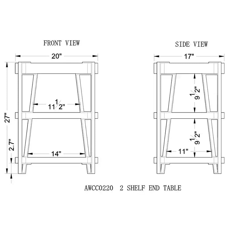 Alaterre Furniture 21" Ryegate Natural Brown Live Edge Solid Wood End Table: Metal Frame, Dual Shelves