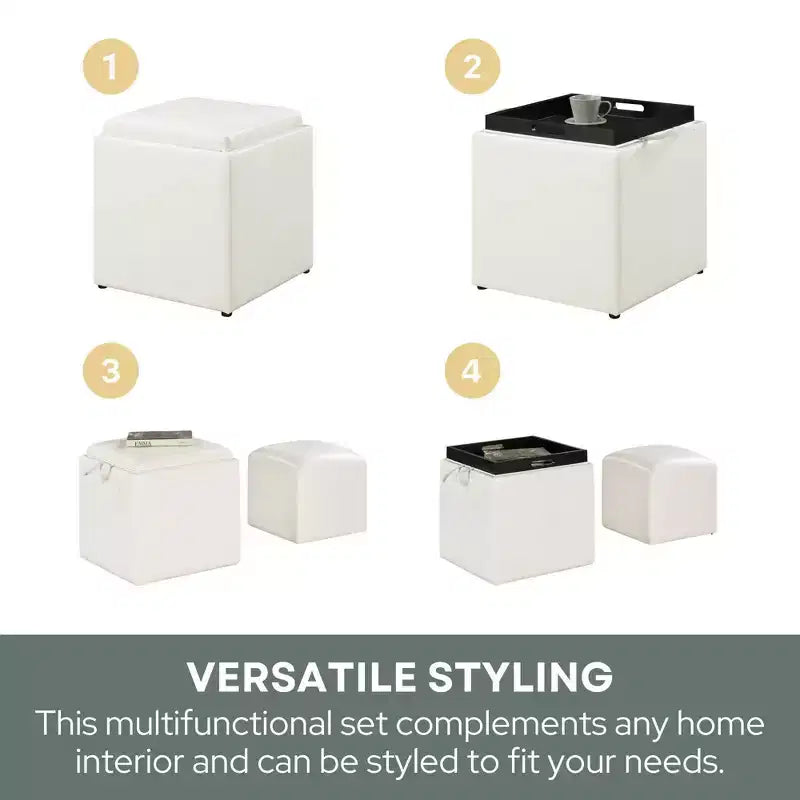 Designs4Comfort Park Avenue Single Ottoman with Stool and Reversible Tray - Breighton Home
