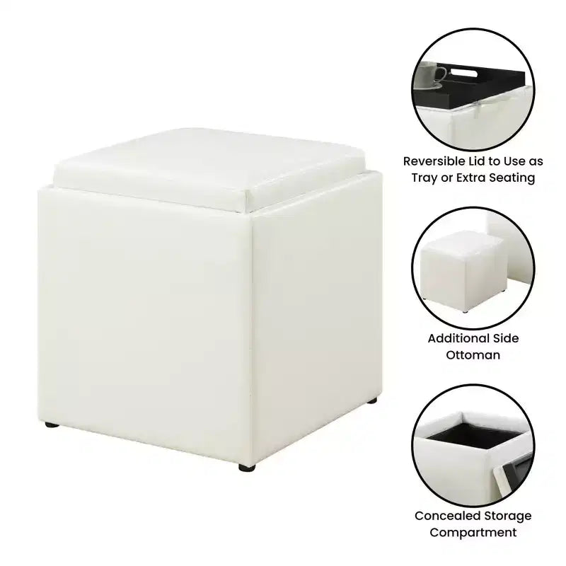 Designs4Comfort Park Avenue Single Ottoman with Stool and Reversible Tray - Breighton Home