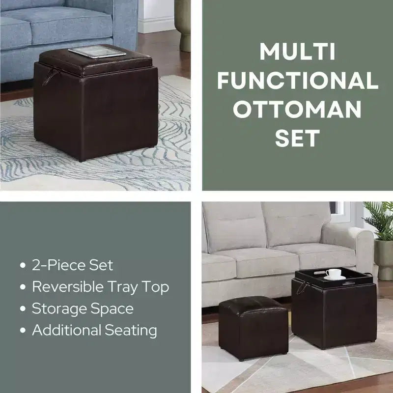 Designs4Comfort Park Avenue Single Ottoman with Stool and Reversible Tray - Breighton Home