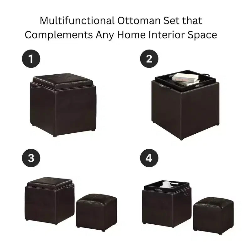 Designs4Comfort Park Avenue Single Ottoman with Stool and Reversible Tray - Breighton Home