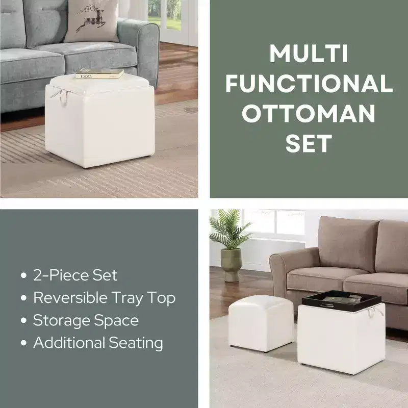 Designs4Comfort Park Avenue Single Ottoman with Stool and Reversible Tray - Breighton Home